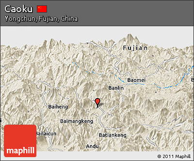 Shaded Relief Panoramic Map of Caoku