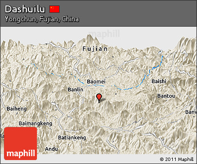Shaded Relief Panoramic Map of Dashuilu