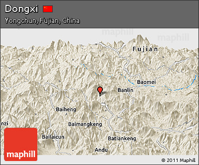 Shaded Relief Panoramic Map of Dongxi