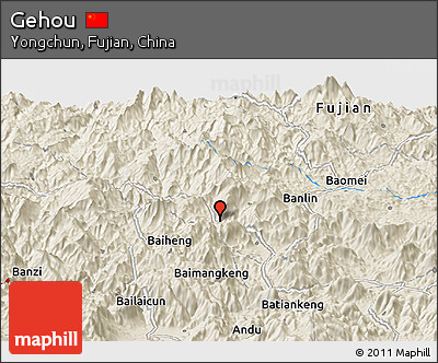 Shaded Relief Panoramic Map of Gehou