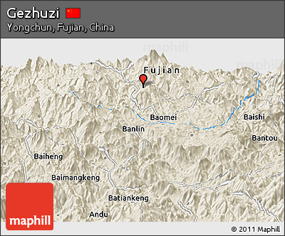 Shaded Relief Panoramic Map of Gezhuzi