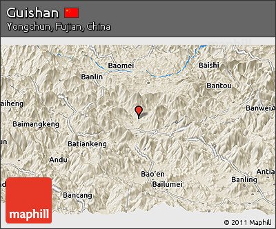 Shaded Relief Panoramic Map of Guishan