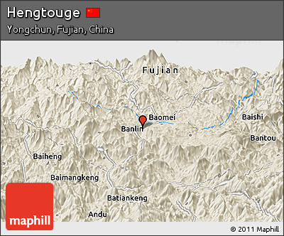Shaded Relief Panoramic Map of Hengtouge