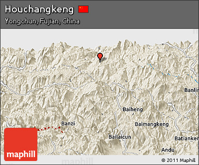 Shaded Relief Panoramic Map of Houchangkeng