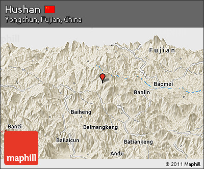 Shaded Relief Panoramic Map of Hushan