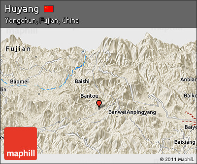 Shaded Relief Panoramic Map of Huyang