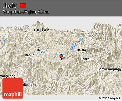 Shaded Relief Panoramic Map of Jiefu