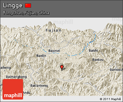 Shaded Relief Panoramic Map of Lingge