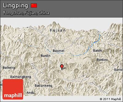 Shaded Relief Panoramic Map of Lingping