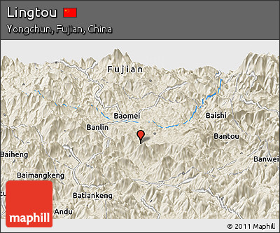 Shaded Relief Panoramic Map of Lingtou