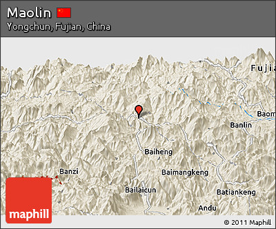 Shaded Relief Panoramic Map of Maolin