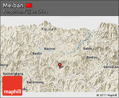 Shaded Relief Panoramic Map of Meiban