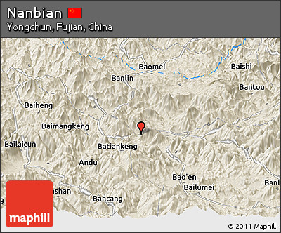 Shaded Relief Panoramic Map of Nanbian