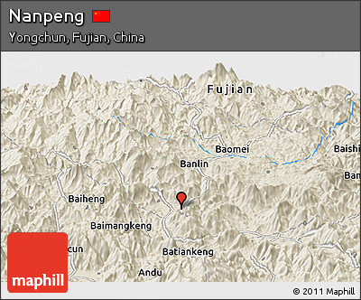 Shaded Relief Panoramic Map of Nanpeng