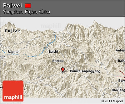 Shaded Relief Panoramic Map of Paiwei