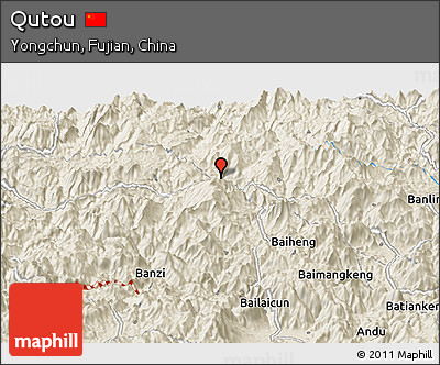 Shaded Relief Panoramic Map of Qutou