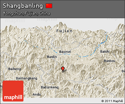 Shaded Relief Panoramic Map of Shangbanling