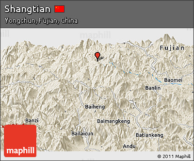 Shaded Relief Panoramic Map of Shangtian