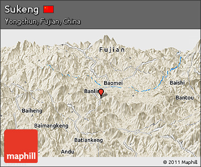 Shaded Relief Panoramic Map of Sukeng