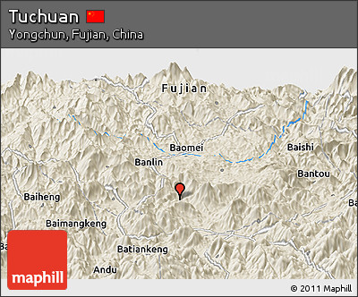 Shaded Relief Panoramic Map of Tuchuan
