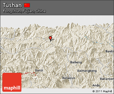 Shaded Relief Panoramic Map of Tushan