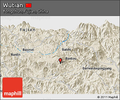 Shaded Relief Panoramic Map of Wutian