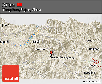 Shaded Relief Panoramic Map of Xi'an