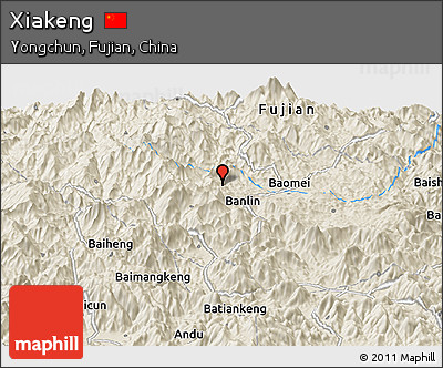 Shaded Relief Panoramic Map of Xiakeng