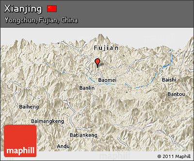 Shaded Relief Panoramic Map of Xianjing