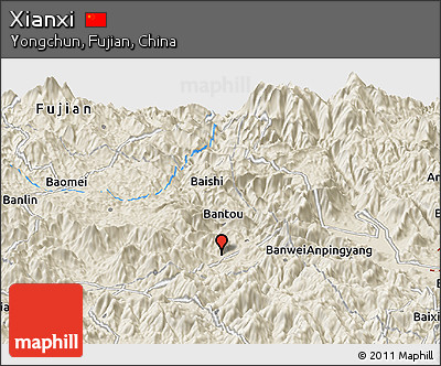 Shaded Relief Panoramic Map of Xianxi