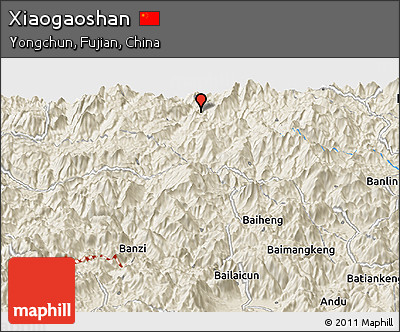 Shaded Relief Panoramic Map of Xiaogaoshan