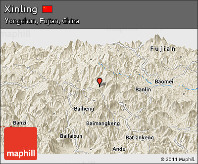 Shaded Relief Panoramic Map of Xinling