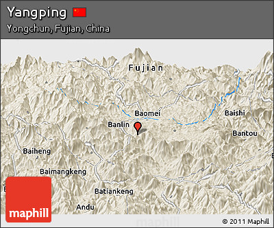 Shaded Relief Panoramic Map of Yangping