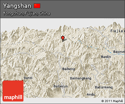 Shaded Relief Panoramic Map of Yangshan