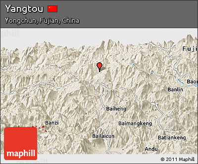 Shaded Relief Panoramic Map of Yangtou