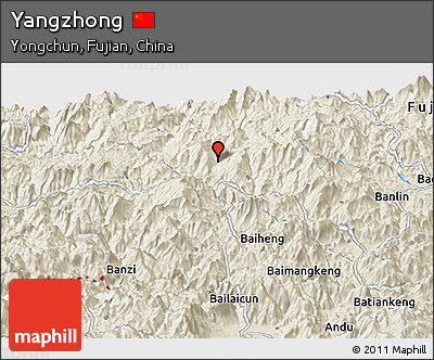 Shaded Relief Panoramic Map of Yangzhong