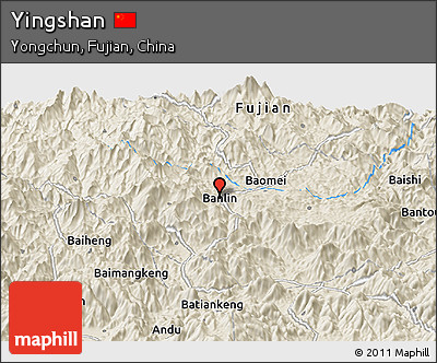 Shaded Relief Panoramic Map of Yingshan