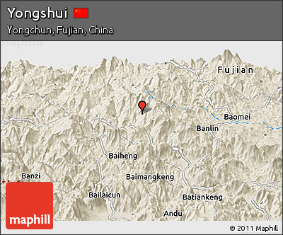 Shaded Relief Panoramic Map of Yongshui