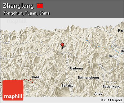Shaded Relief Panoramic Map of Zhanglong
