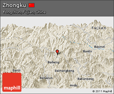 Shaded Relief Panoramic Map of Zhongku
