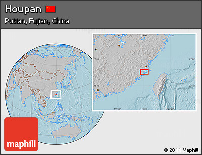 Gray Location Map of Houpan, hill shading