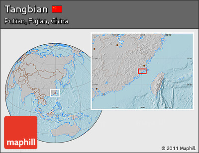 Gray Location Map of Tangbian, hill shading