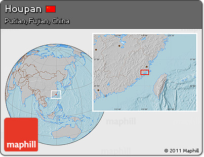 Gray Location Map of Houpan, hill shading