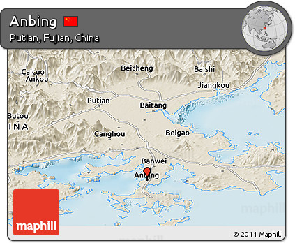 Shaded Relief Panoramic Map of Anbing
