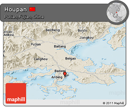 Shaded Relief Panoramic Map of Houpan