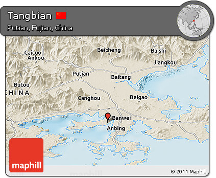 Shaded Relief Panoramic Map of Tangbian