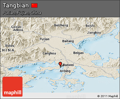 Shaded Relief Panoramic Map of Tangbian