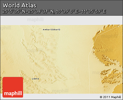 Physical 3D Map of the Area around 25° 22' 6" N, 11° 7' 30" E