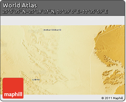 Physical 3D Map of the Area around 25° 22' 6" N, 11° 7' 30" E