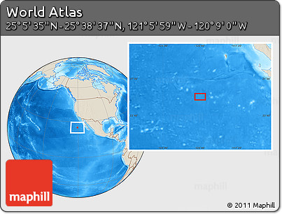 Shaded Relief Location Map of the Area around 25° 22' 6" N, 120° 37' 30" W